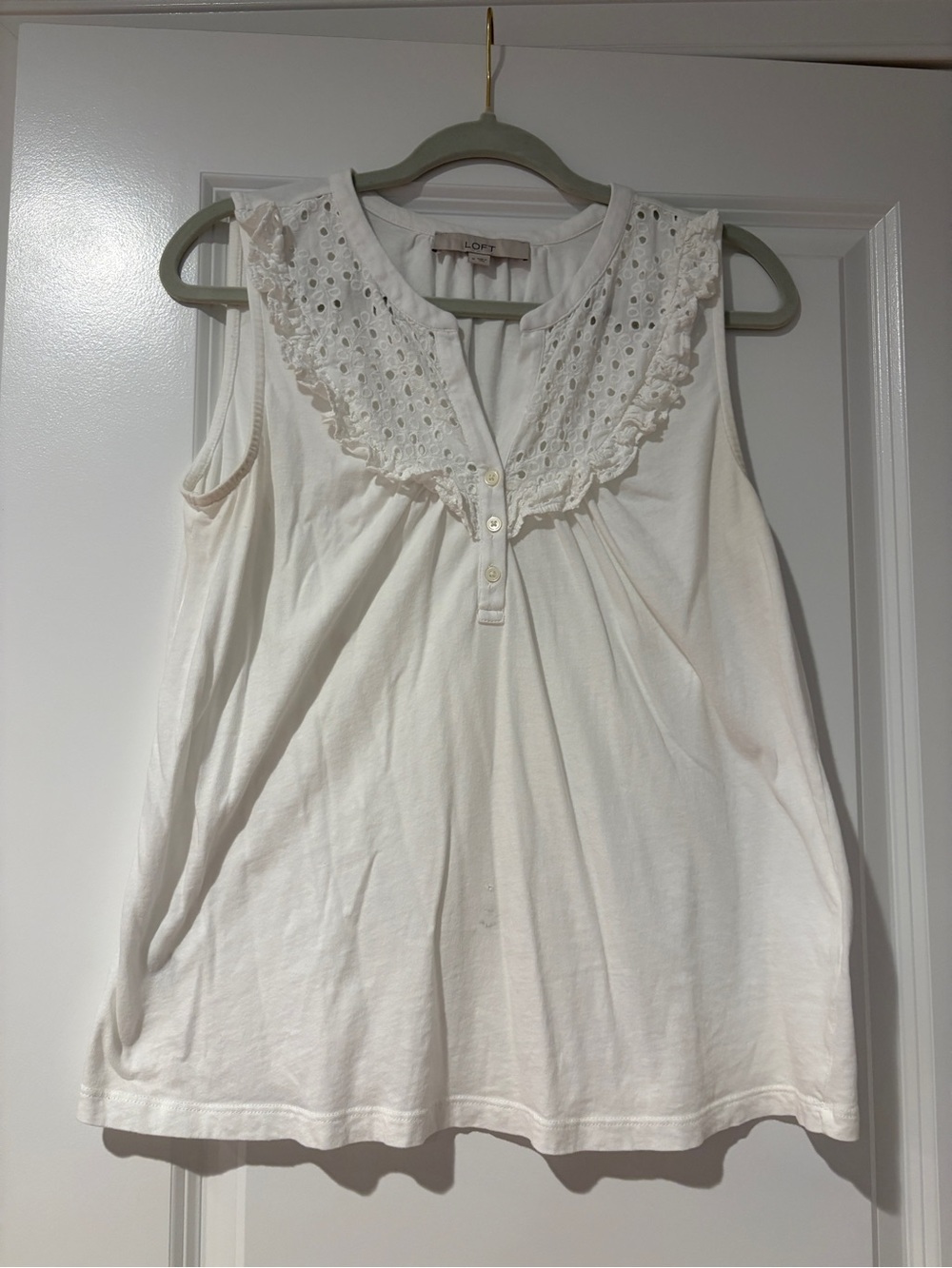 LOFT White Eyelet Ruffle Sleeveless Camisole